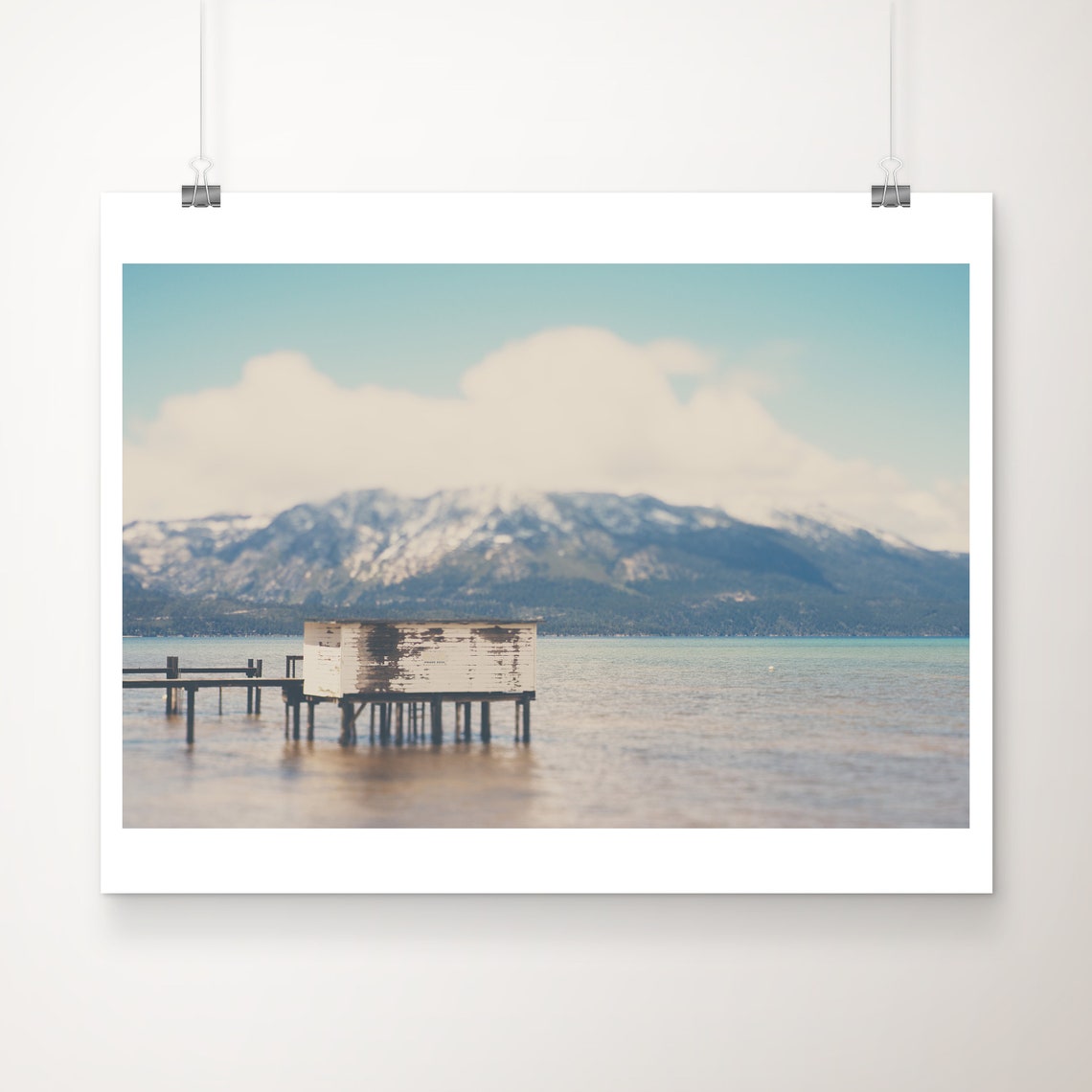 Lake Tahoe Weathered Boathouse Snowy Peaks Lake Photo Poster