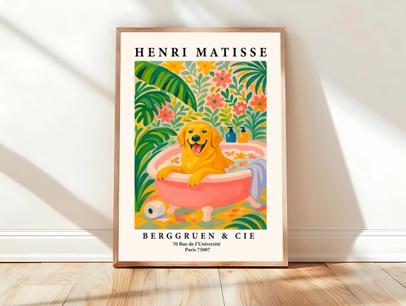 Golden Retriever In Pink Bathtub Floral Garden Berggruen Paris Poster