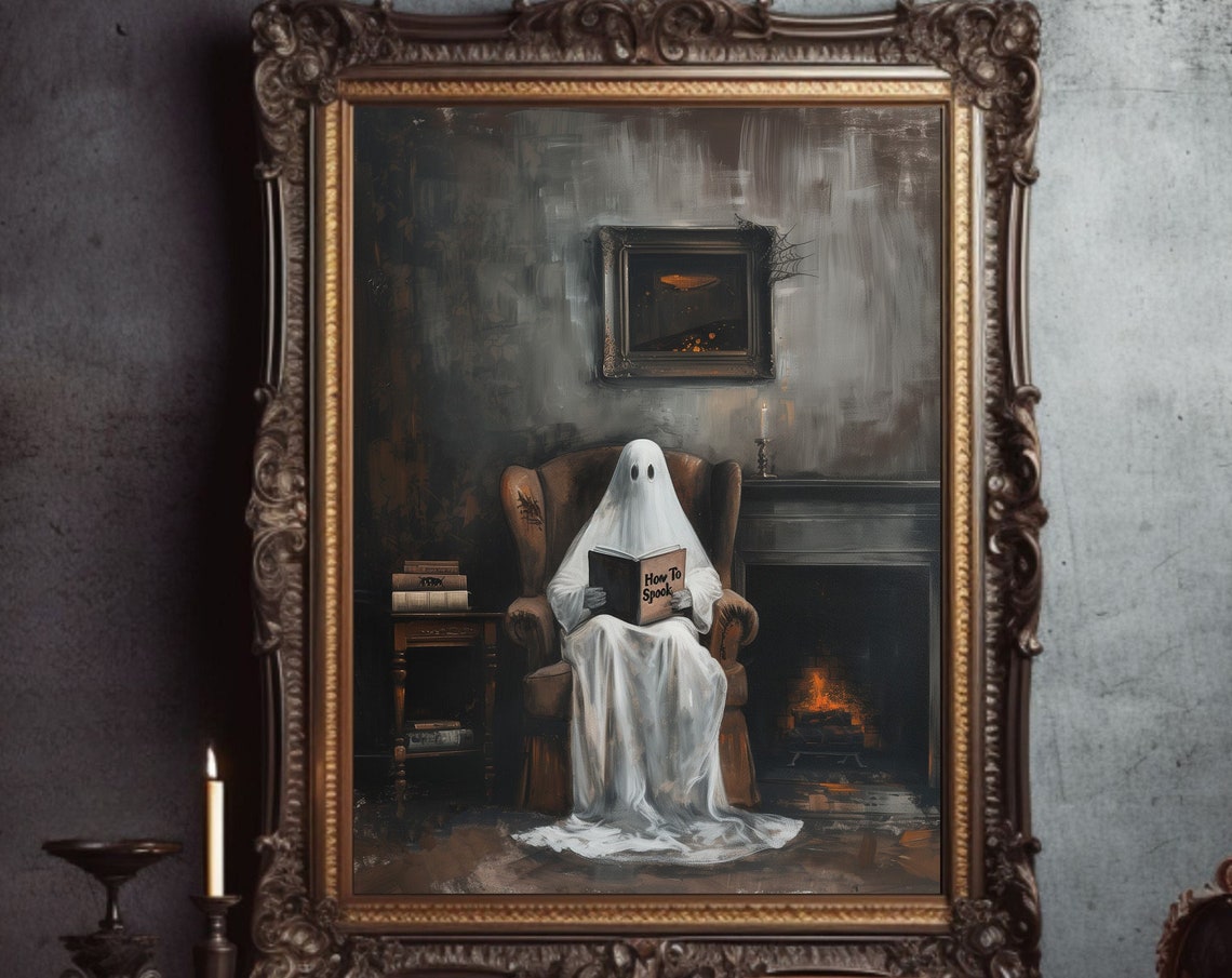 Ghost Reading How To Spook Book By Fireplace Dark Academia Poster