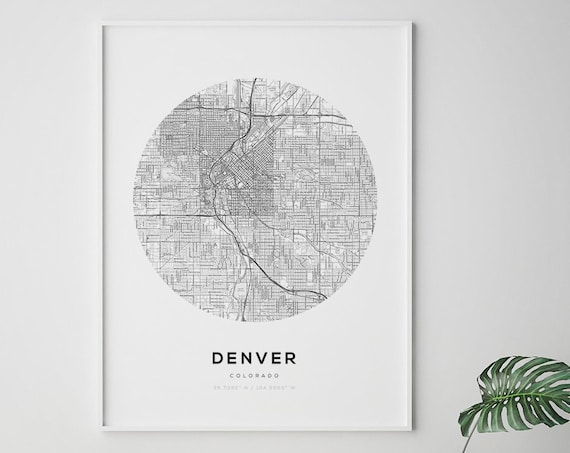 Denver City Map Circle Print, Minimalist Decor