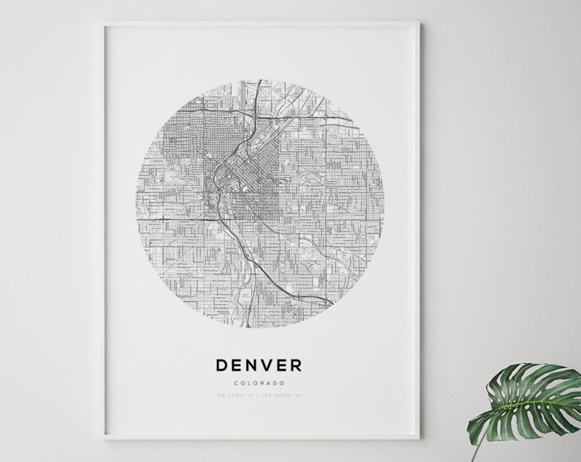 Denver City Map Circle Print, Minimalist Decor