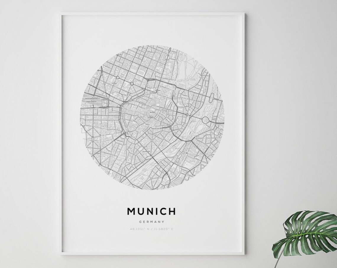 Munich Map Print, Minimalist European Travel Poster