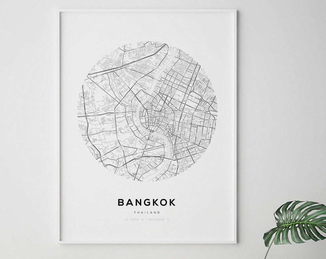 Bangkok Thailand Circular Street Map Minimalist Black and White Poster