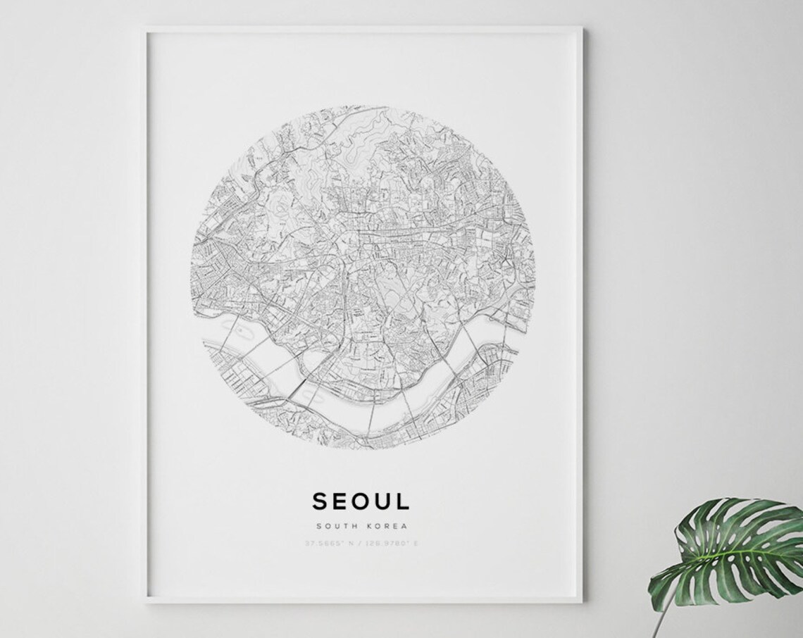 Seoul Map Circle Print, Minimalist Travel Poster