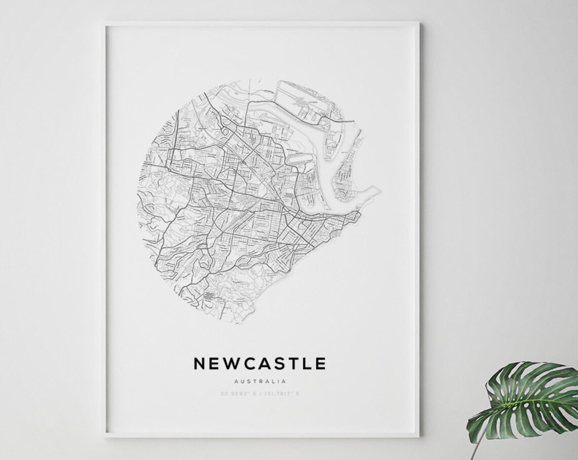 Newcastle Map Print Australia, Minimalist Travel Poster