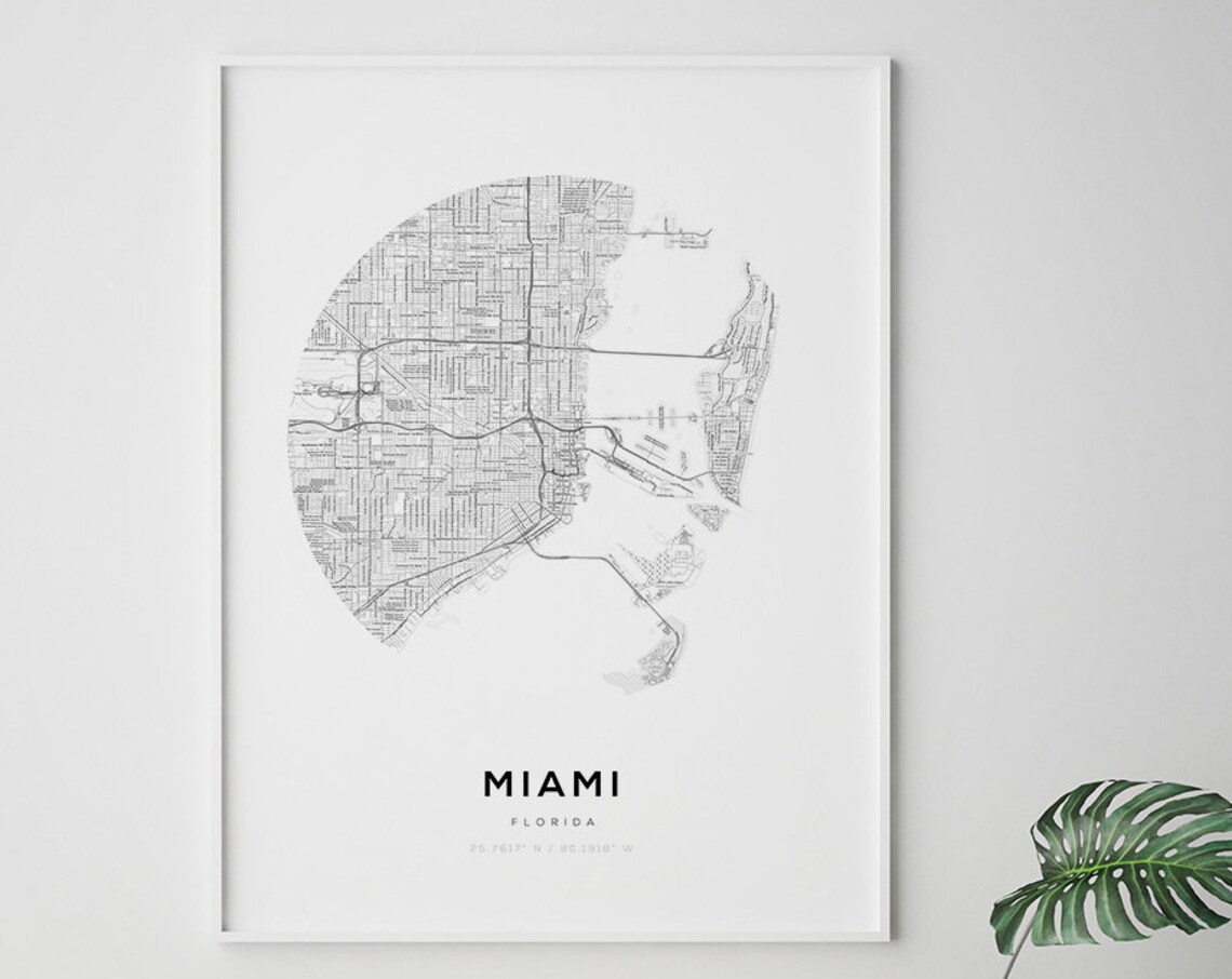 Miami Map Print, Modern Coastal Travel Poster