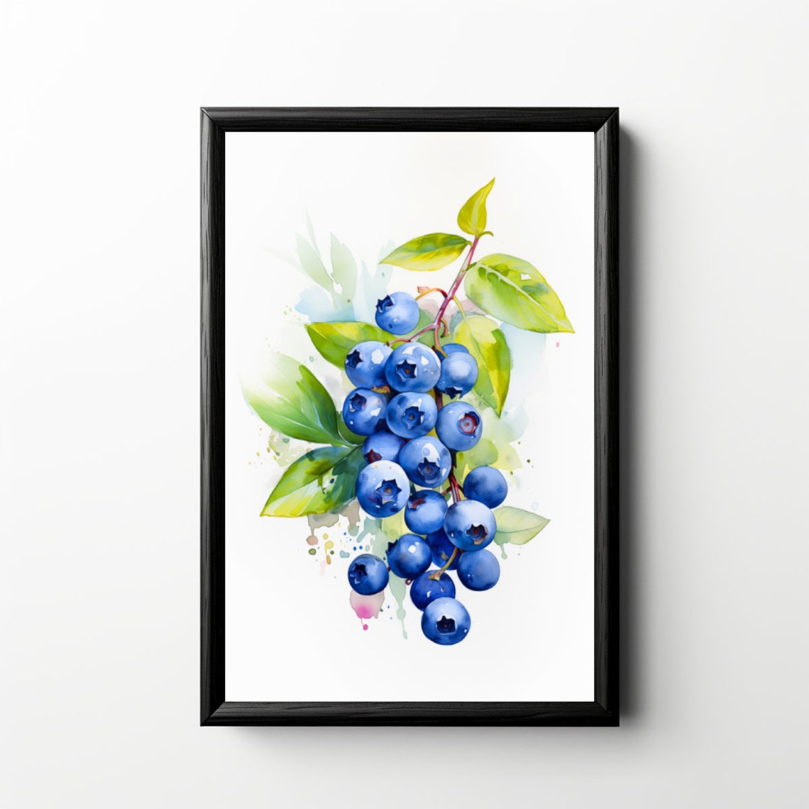 Blueberries Watercolor Art Print, Kitchen Fruit Decor