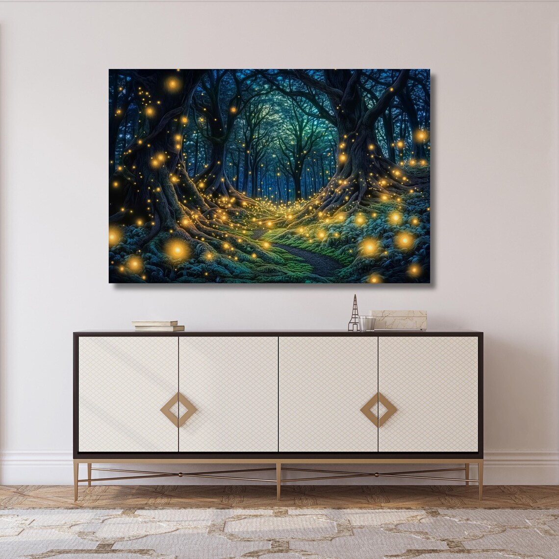 Fireflies Forest Wall Art Magic Forest Painting Print Psychedelic Art Gift Electric Forest Forest Trail Decor Illumination Art - Image 5