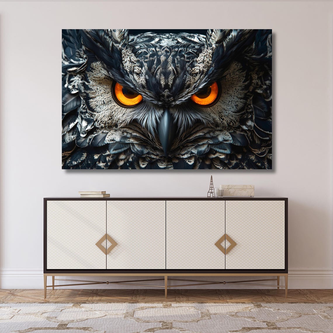 Dramatic Owl Face Close-Up with Glowing Amber Eyes Nature Poster - Image 5