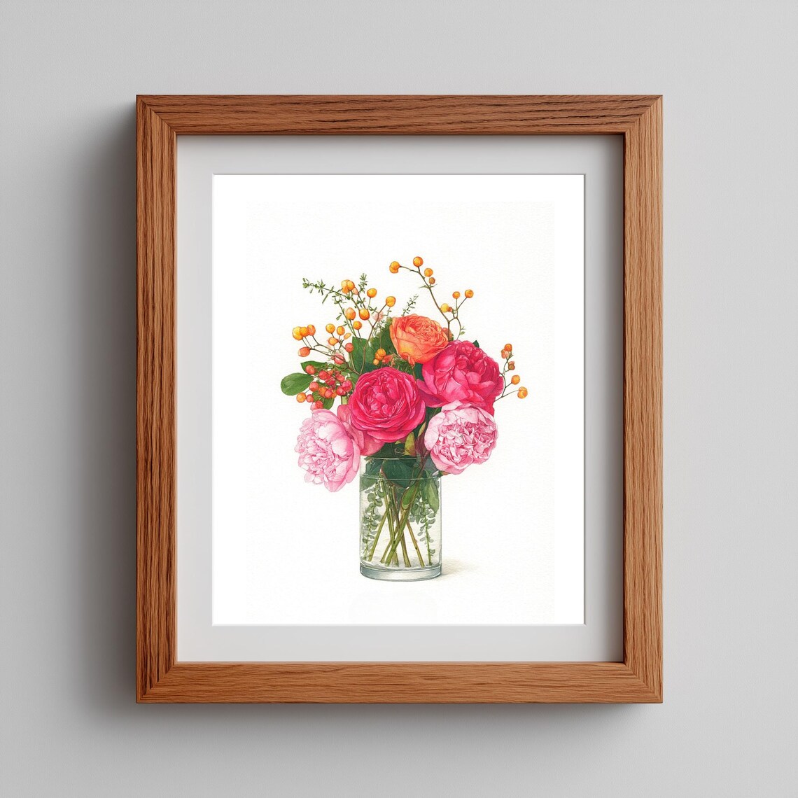 Peony Rose Bouquet Watercolor Glass Vase Pink Floral Arrangement Poster