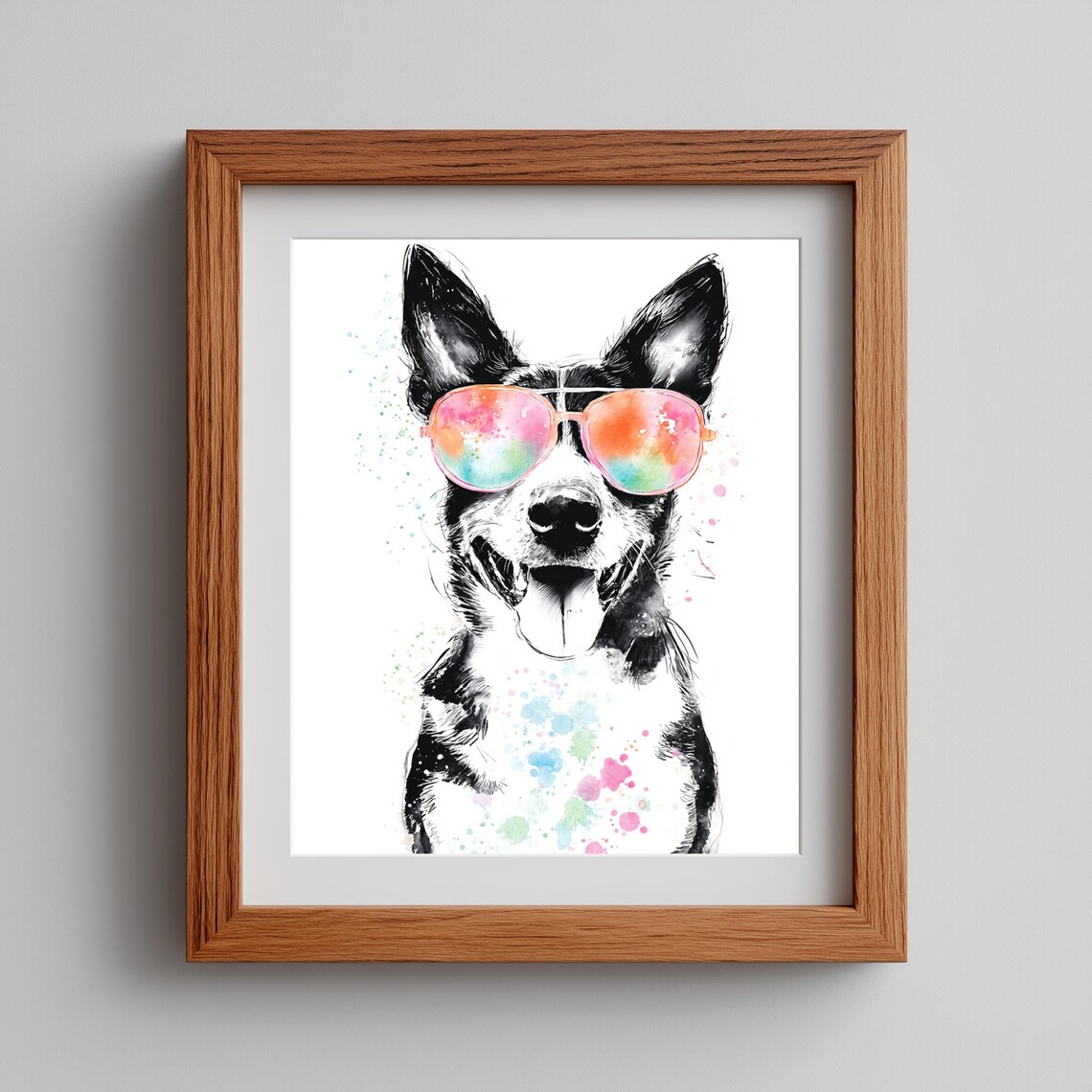Cool Dog Sunglasses Watercolor Splash Hipster Pet Lover Funny Art Poster