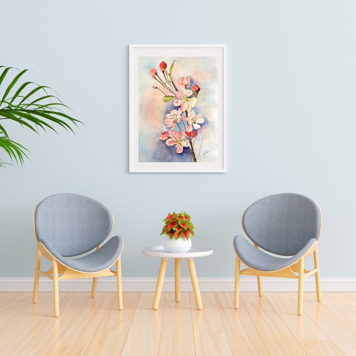 Pink Cherry Blossom Branch on Pastel Watercolor Spring Floral Poster - Image 6