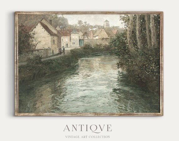 Vintage Landscape Painting Calm River Art Print