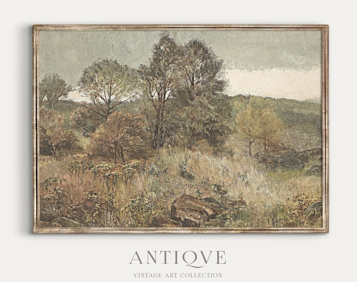 Nature Countryside Oil Painting, Muted Autumn Colours