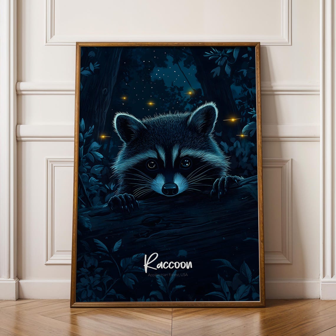 Raccoon Forest Animal Print Rustic Home Decor Wall Art