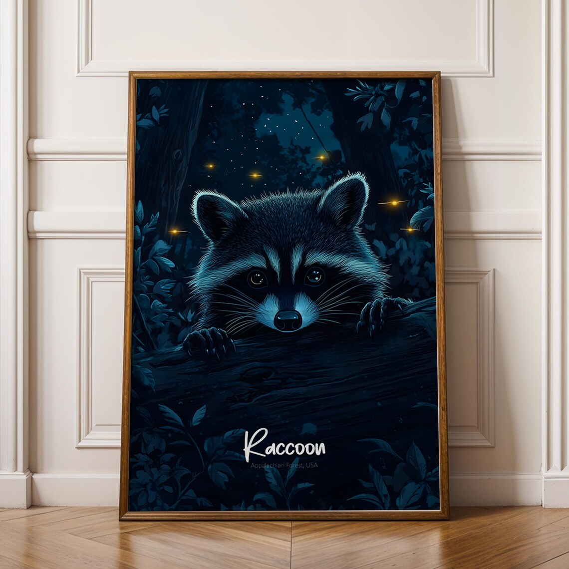 Raccoon In Moonlit Appalachian Forest Wildlife Portrait Poster