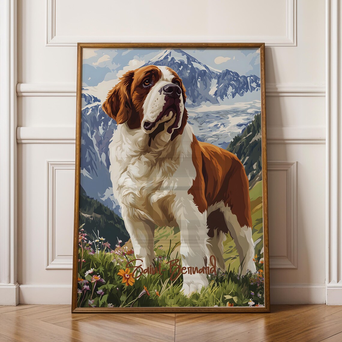 Saint Bernard Dog Illustration, Nature-Inspired Art Print