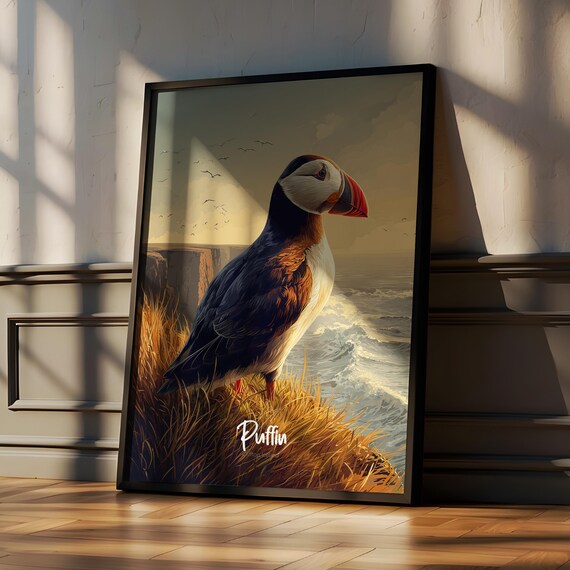 Atlantic Puffin On Coastal Cliffs Seabird Wildlife Ocean Poster