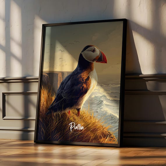 Puffin Wall Art Framed Poster Cute Seabird Decor For Kids Room Or Nursery Coastal Wildlife Print Natureinspired