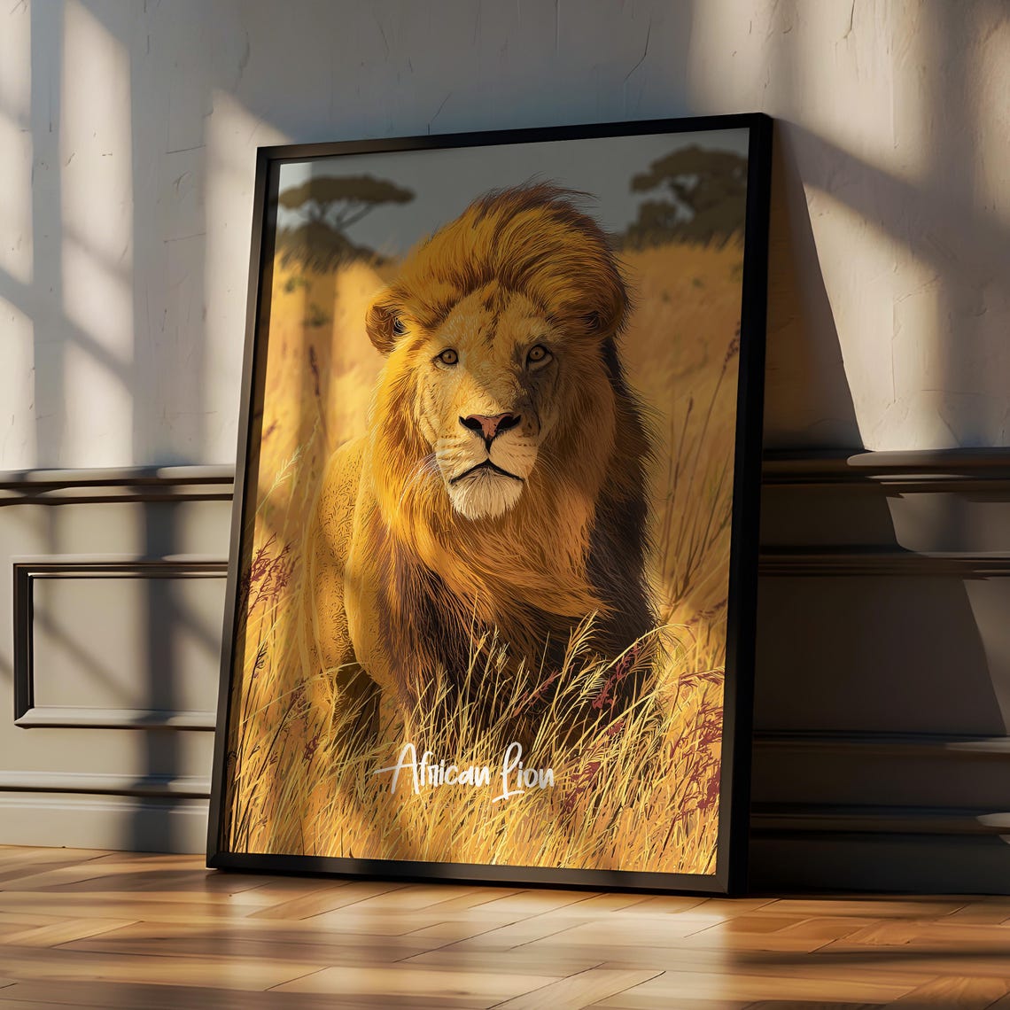 African Lion Wall Art Print Safari Animal Decor