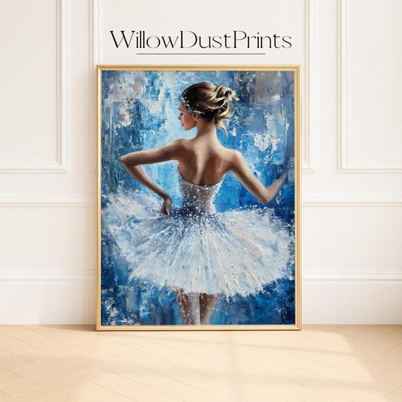 Ballet Dancer Wall Art Elegant Back View In Blue Dress Impressionist Oil Painting For Studio Or Bedroom Decor Poster Gift