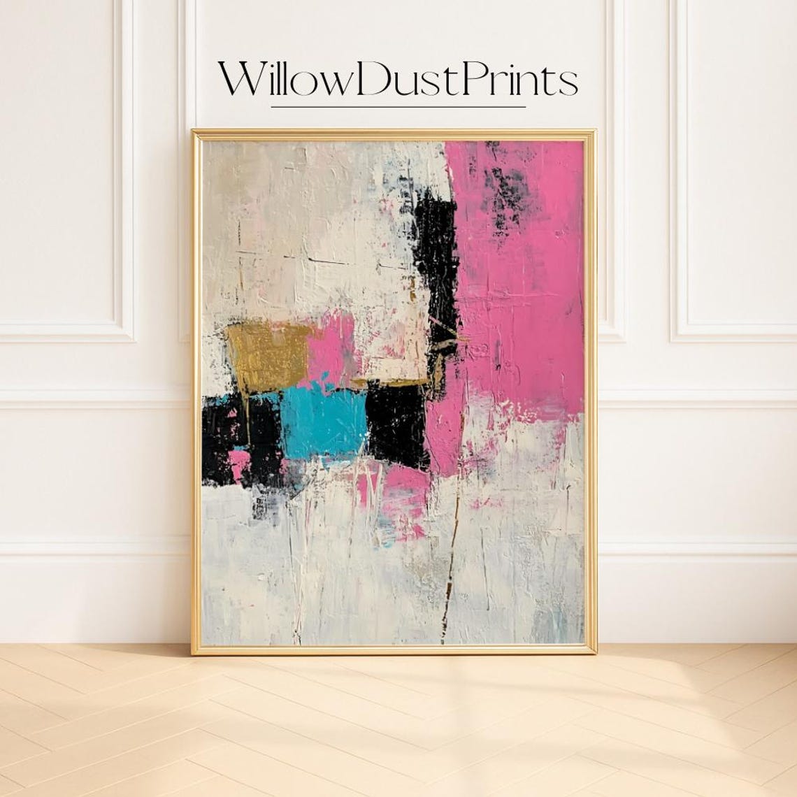 Vibrant Pink Teal Gold Modern Abstract Color Block Texture Poster