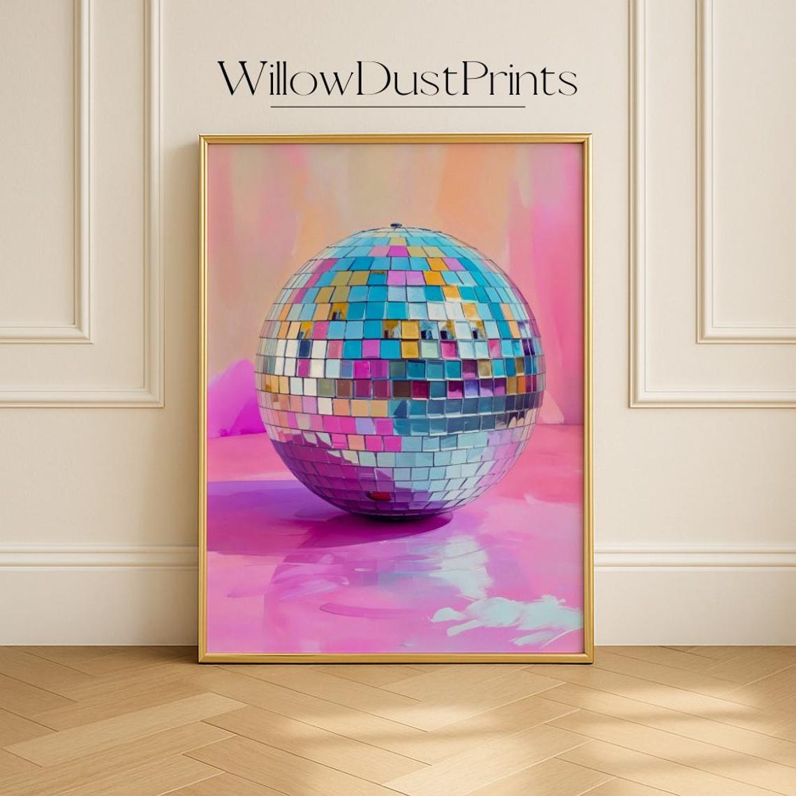 Colorful Disco Ball Mirrored Tiles Pink Retro Party Dance Decor Poster
