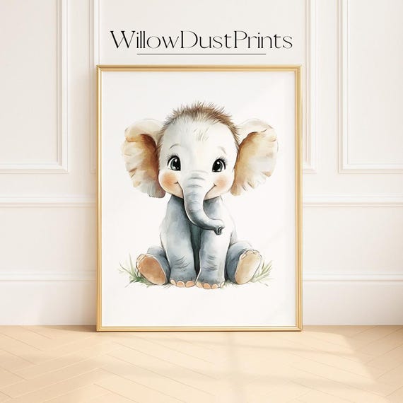 Elephant Nursery Artbaby Jungle Animal Wall Printsafari Theme Downloadneutral Watercolor Decor For Boys Girls Or Baby Shower Gift