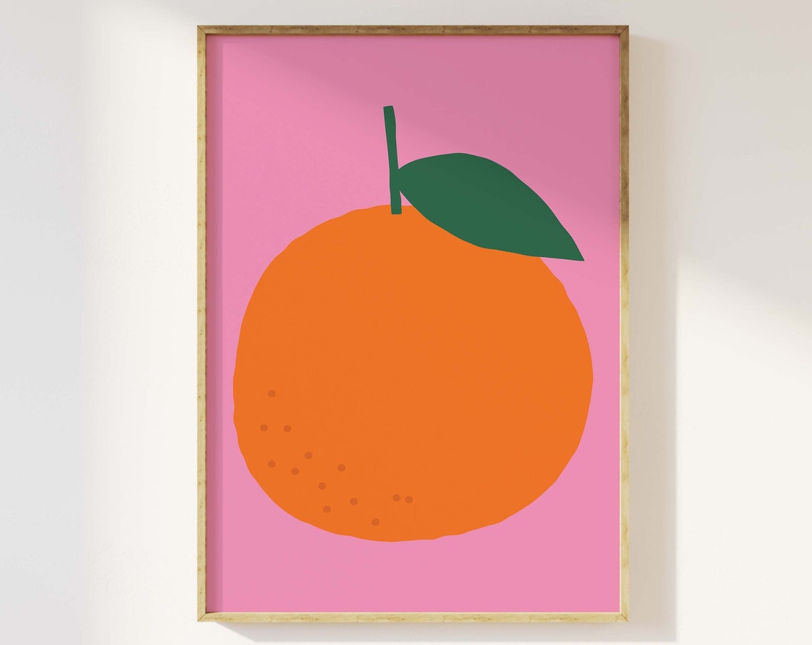Juicy Orange Pop Art Pink Background Citrus Kitchen Decor Poster
