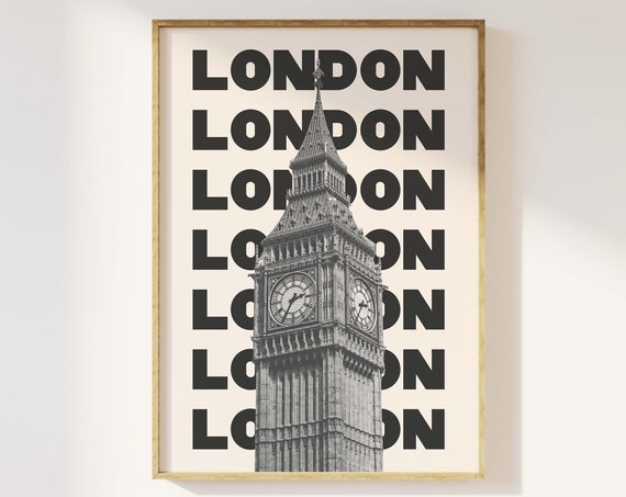 London Travel Print Art Black And White London England Big Ben Travel Exhibition Print Cute Trendy Wall Art
