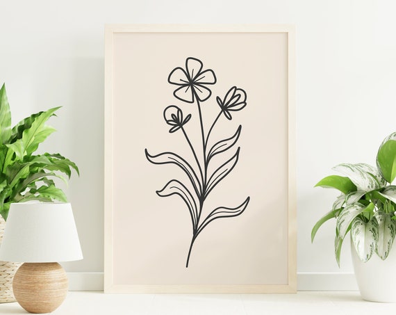 Minimal Line Botanical Gallery Wall Art Black Floral Art Cute Trendy Wall Art