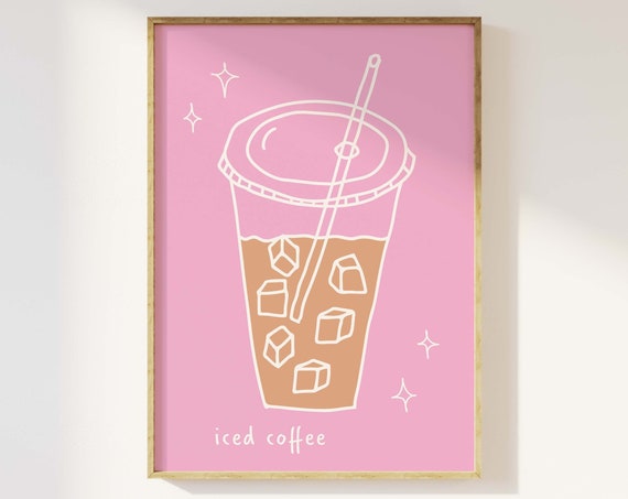 Iced Coffee Print Art Cute Poster Retro Bar Cart Decor