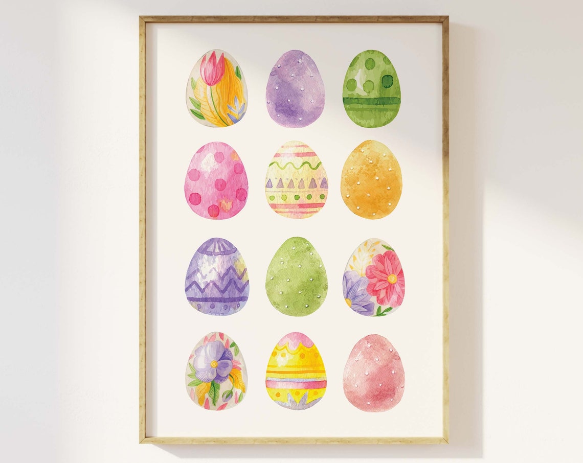 Easter Eggs Print Art Cute Watercolor Easter Art Print Pink Pastel Wall Art Trendy Easter Decor Spring Wall Decor