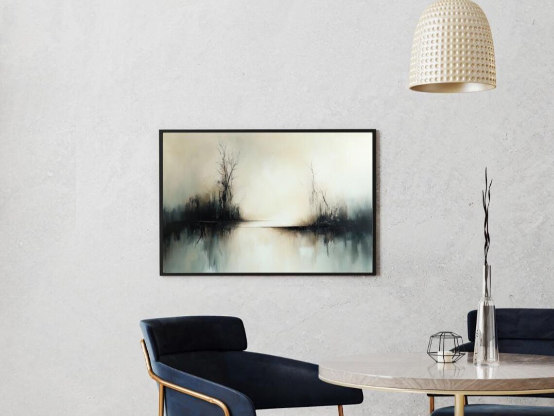 Tranquil Misty River, Soft Minimalist Landscape Art Print - Image 3
