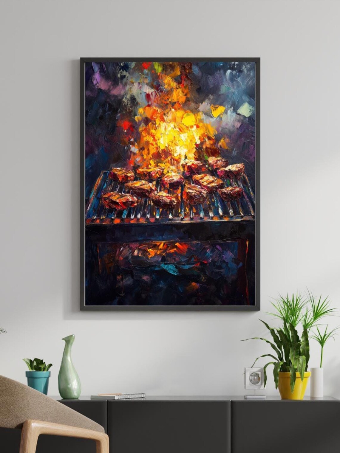 Bbq Grill Fire Vibrant Abstract Cookout Art - Image 3