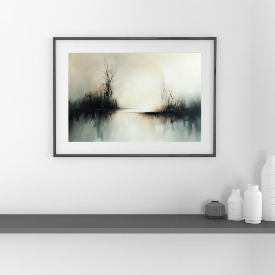 Tranquil Misty River, Soft Minimalist Landscape Art Print - Image 4