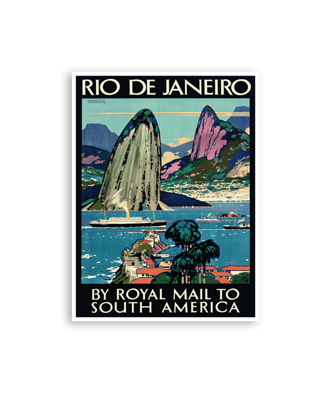 Rio de Janeiro Vintage Royal Mail South America Ship Travel Poster