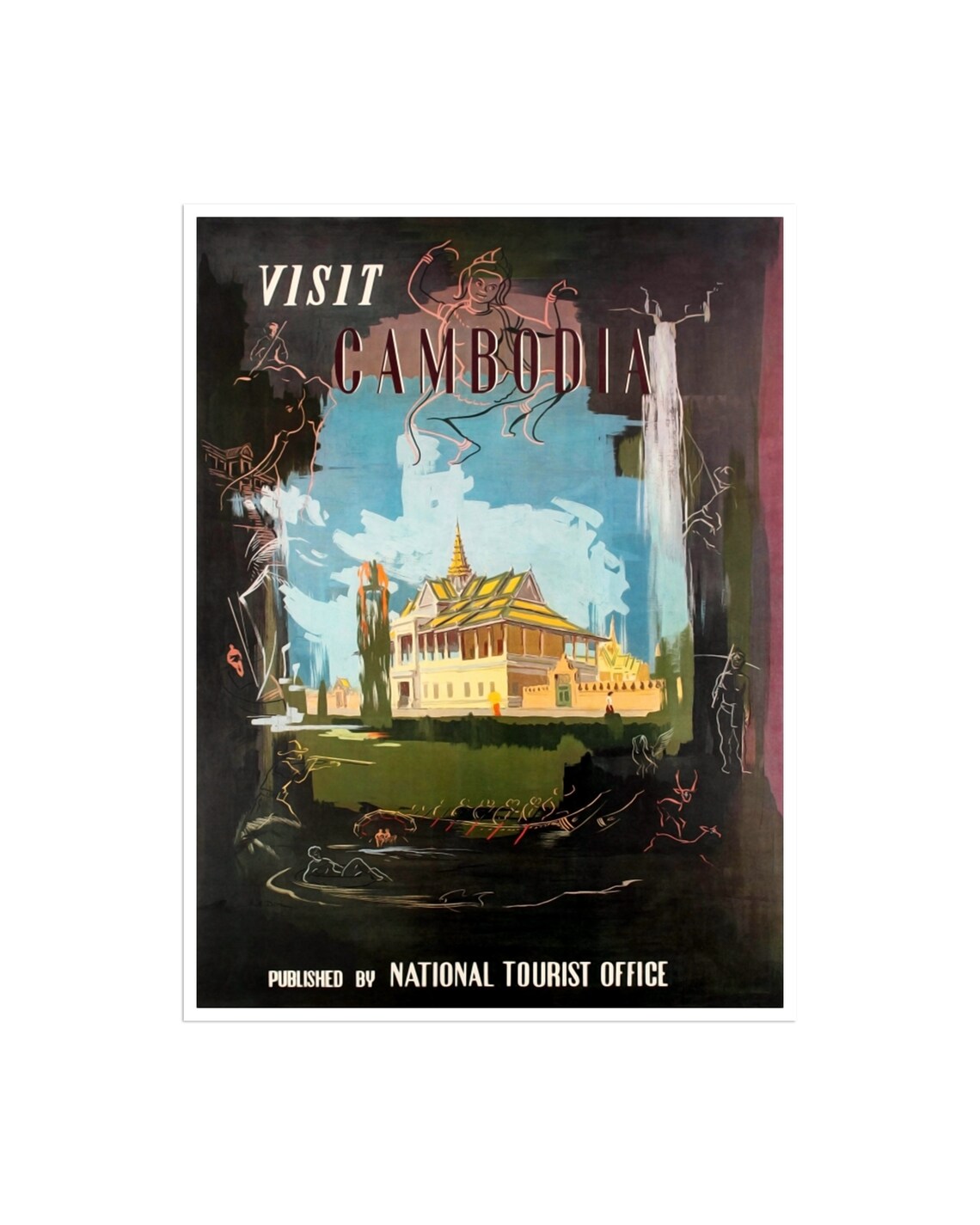 Cambodia Travel Poster, Asian Destination Art Print