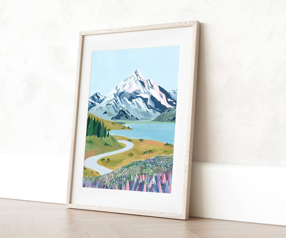 Aoraki Mount Cook New Zealand Travel Poster, Art Print - Image 4