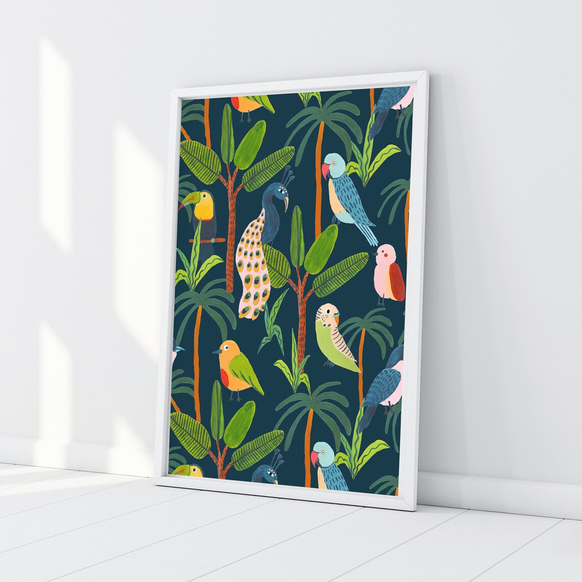 Parrot Peacock Toucan Botanical Animal Print, Nursery - Image 3