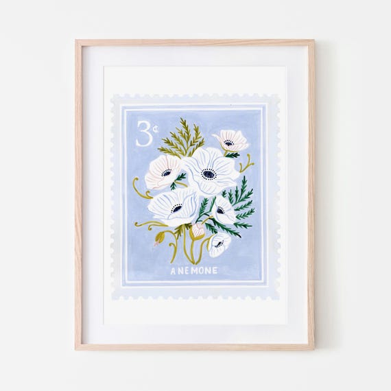 Anemone Vintage Floral Art Print, Botanical Poster