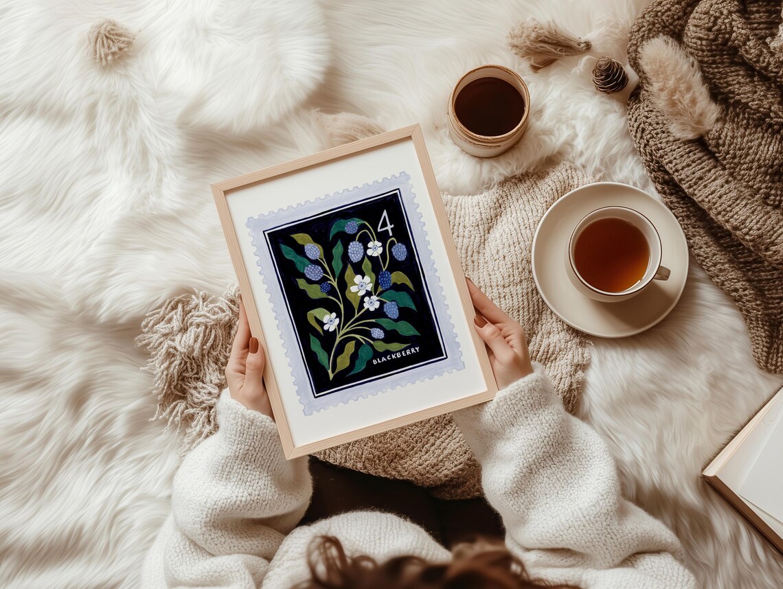 Blackberry Botanical Vintage Floral Art Print - Image 2