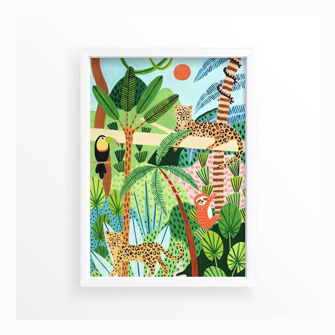 Jungle Pals Leopard Print Sloth Art Print