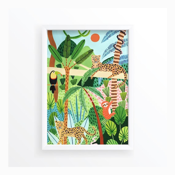Jungle Pals Leopard Print Sloth Art Print