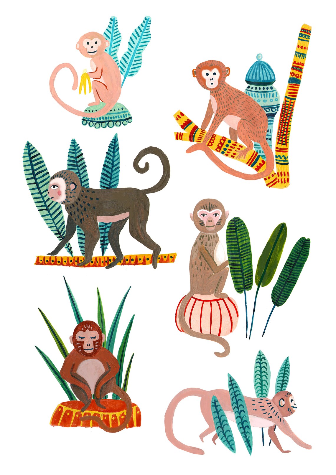 Monkeys of Malaysia Botanical Jungle Art Print - Image 2