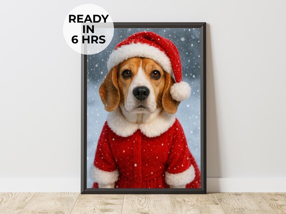 Beagle Santa Suit Christmas Dog Cute Holiday Pet Portrait Poster