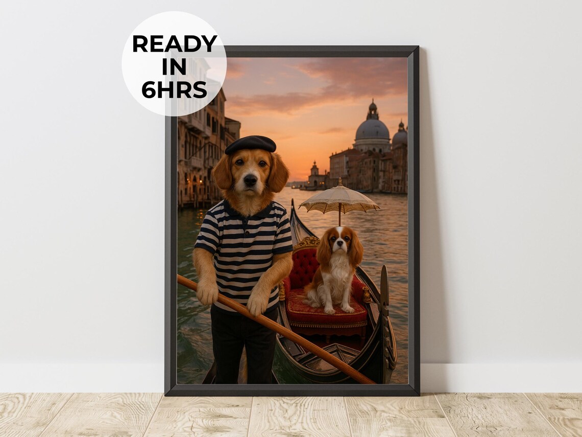 Custom Gondola Dog Portrait Venice Golden Retriever Cavalier Trip Poster