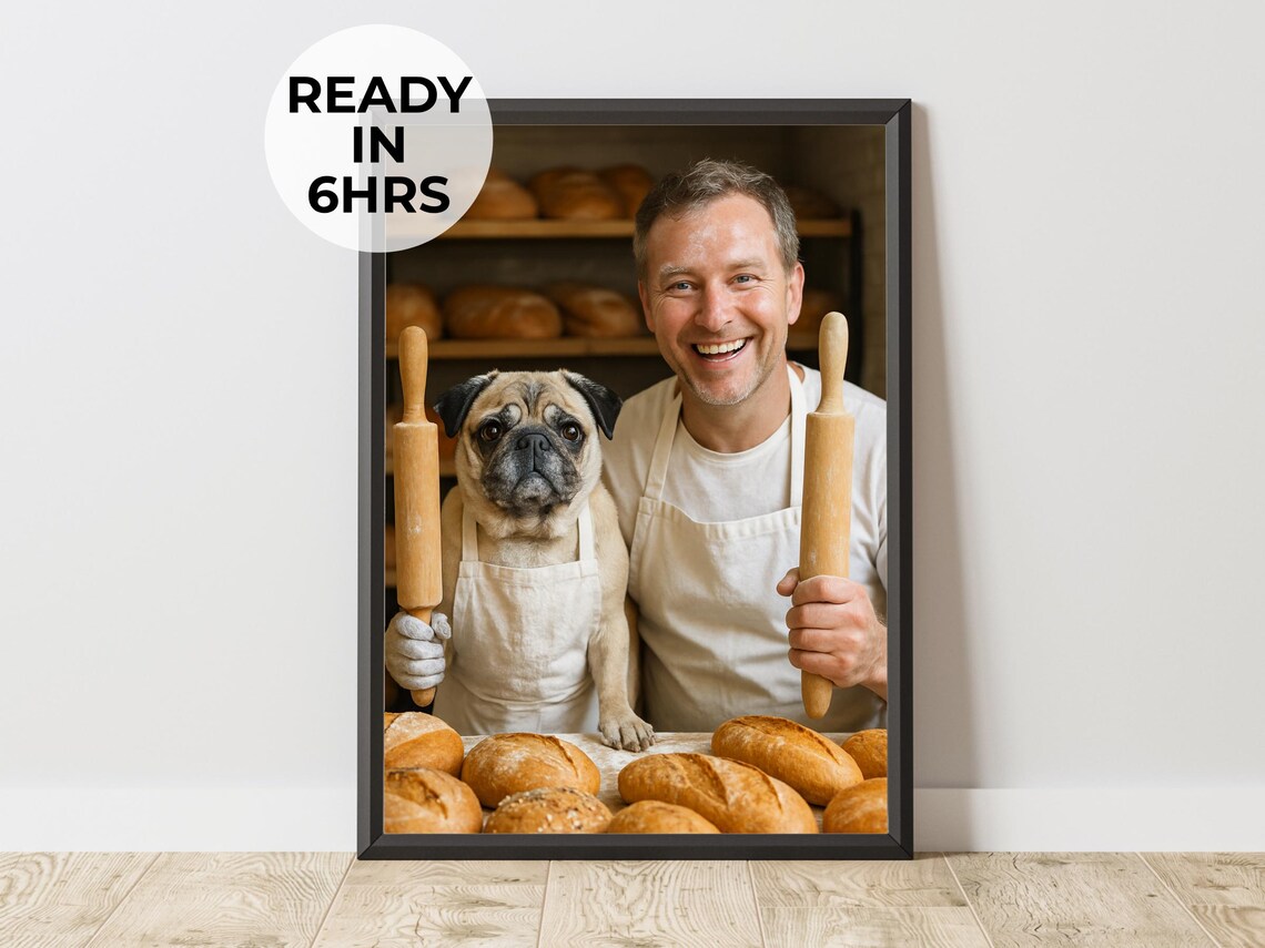 Custom Baker Pet Owner Portrait, Dog Gift