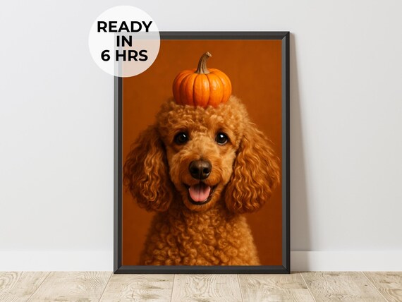Fall Pet Portrait Pumpkin Dog Print From Photo Thanksgiving Gift