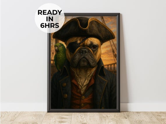 Custom Pirate Pet Portrait Funny Sea Captain Dog Art Gift